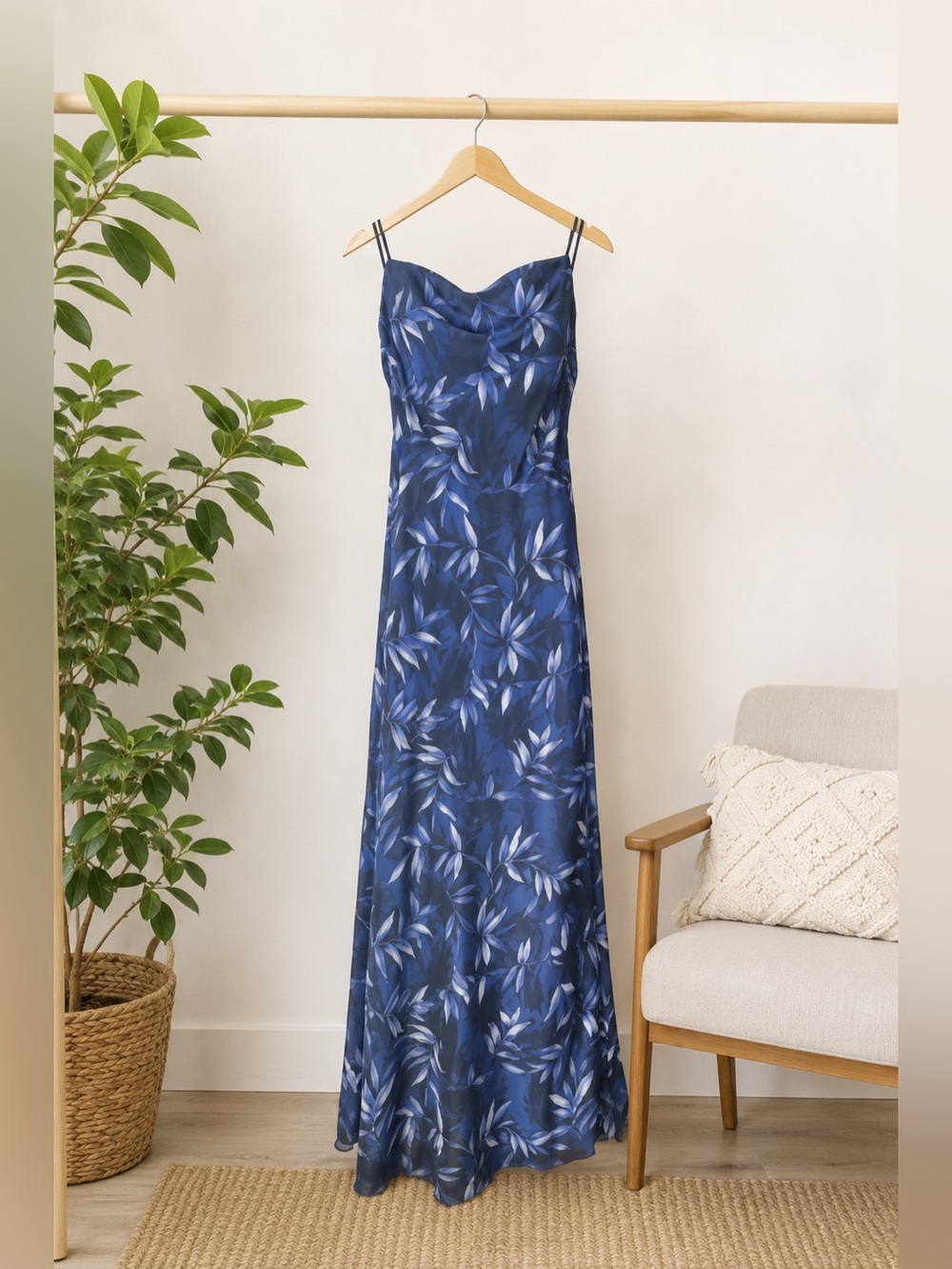 Vintage Fairweather Blue Floral Chiffon Maxi Dress Sz 6 Prom‎ Evening Gown